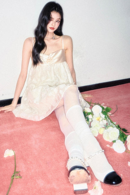 Sweet Jacquard Halter Dress