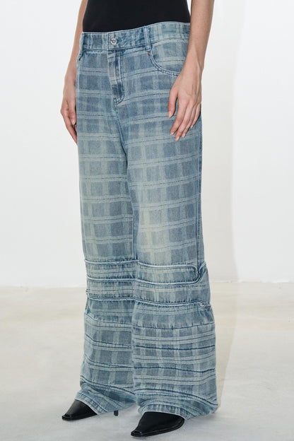 Plaid Denim Pants