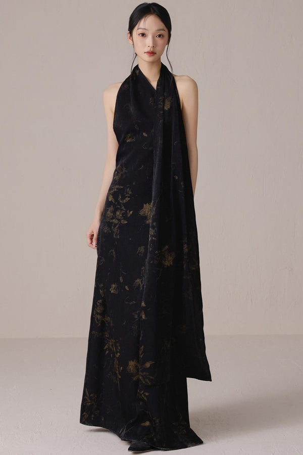 Black Gold Backless Maxi Dress