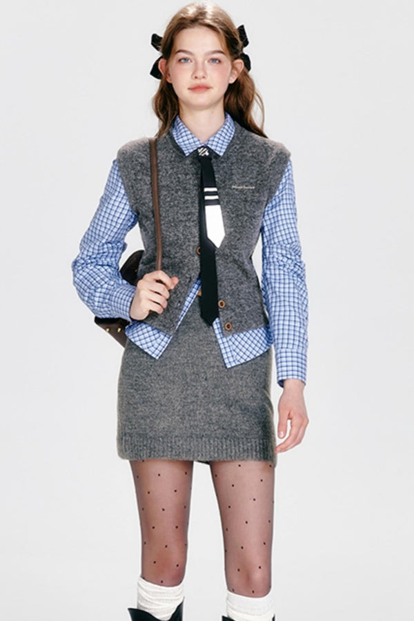 Chic Knit Vest & Skirt Set-Up