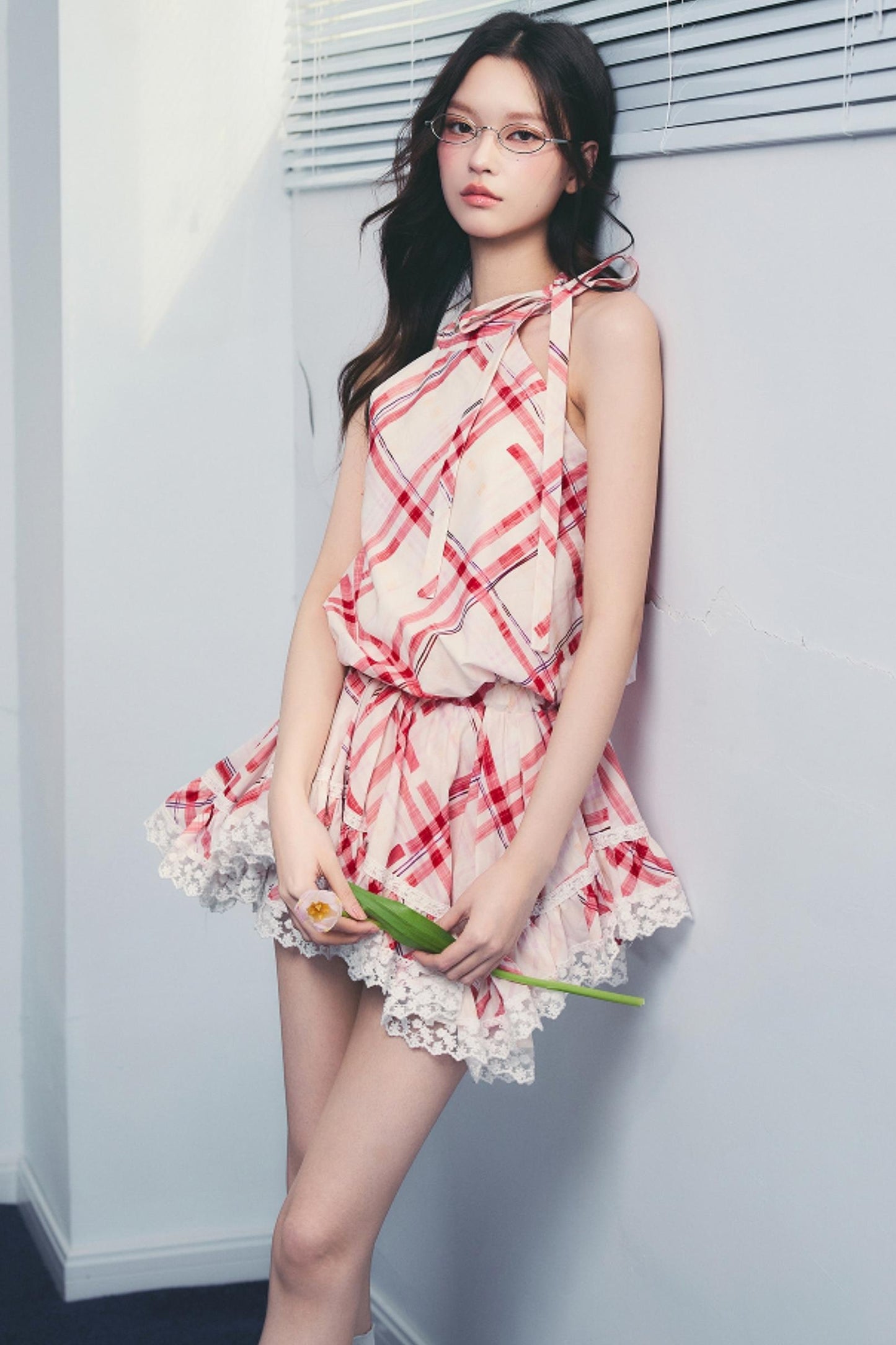 Memorial Rose Check Lace Dress