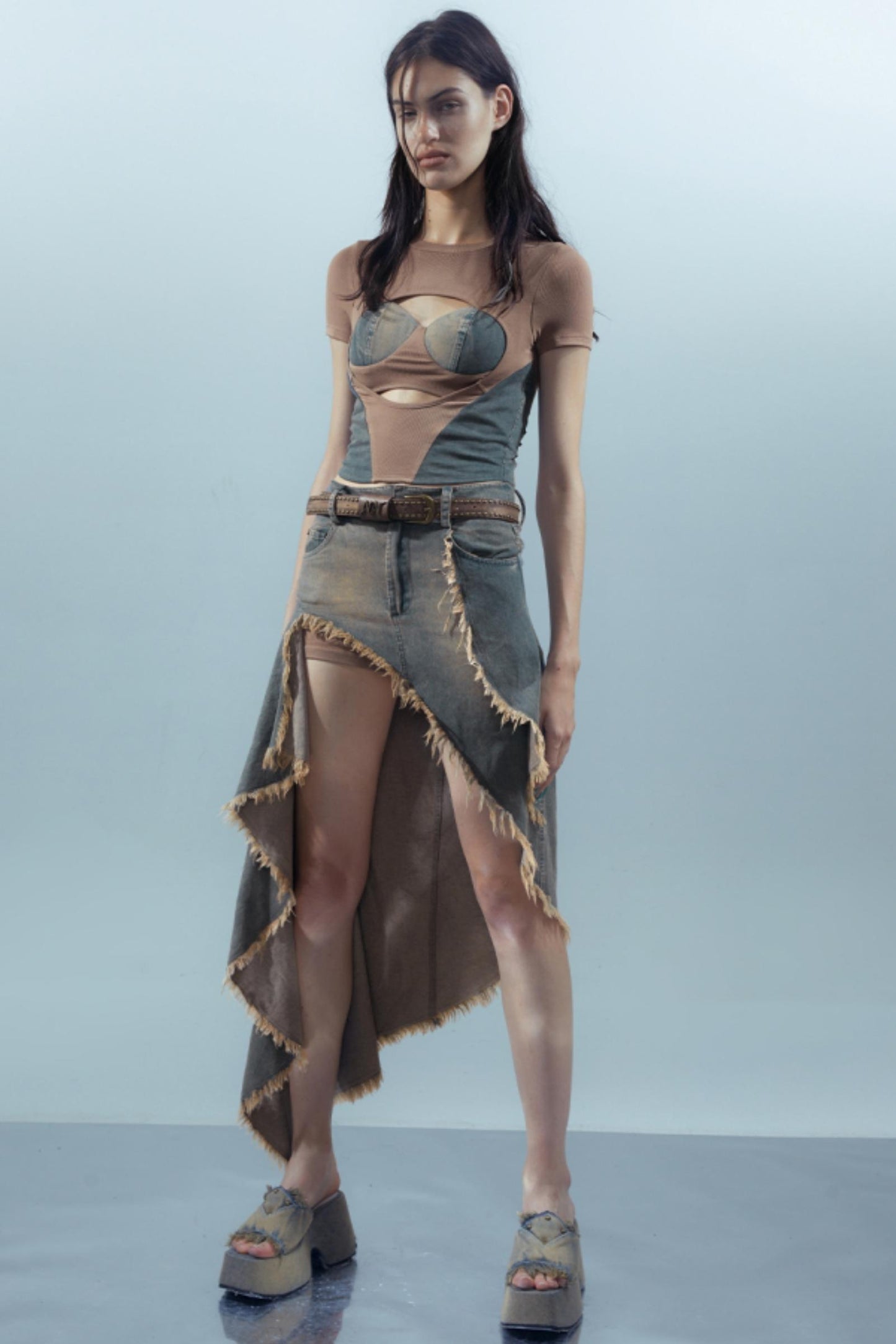 Blue Denim Patchwork Tee