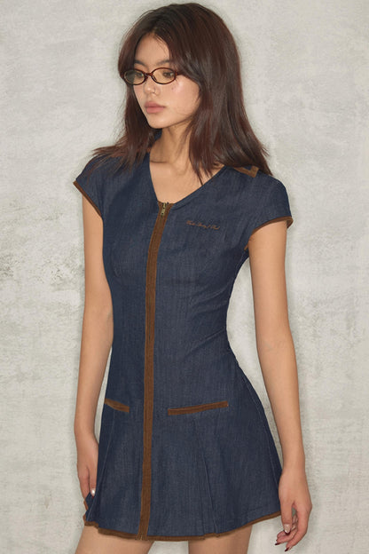 Color-Block Slim Denim Dress