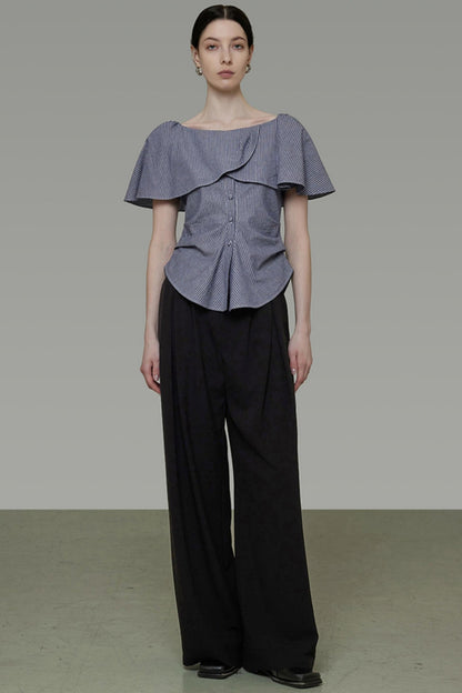 Chic One-Shoulder Lace Stripe Blouse