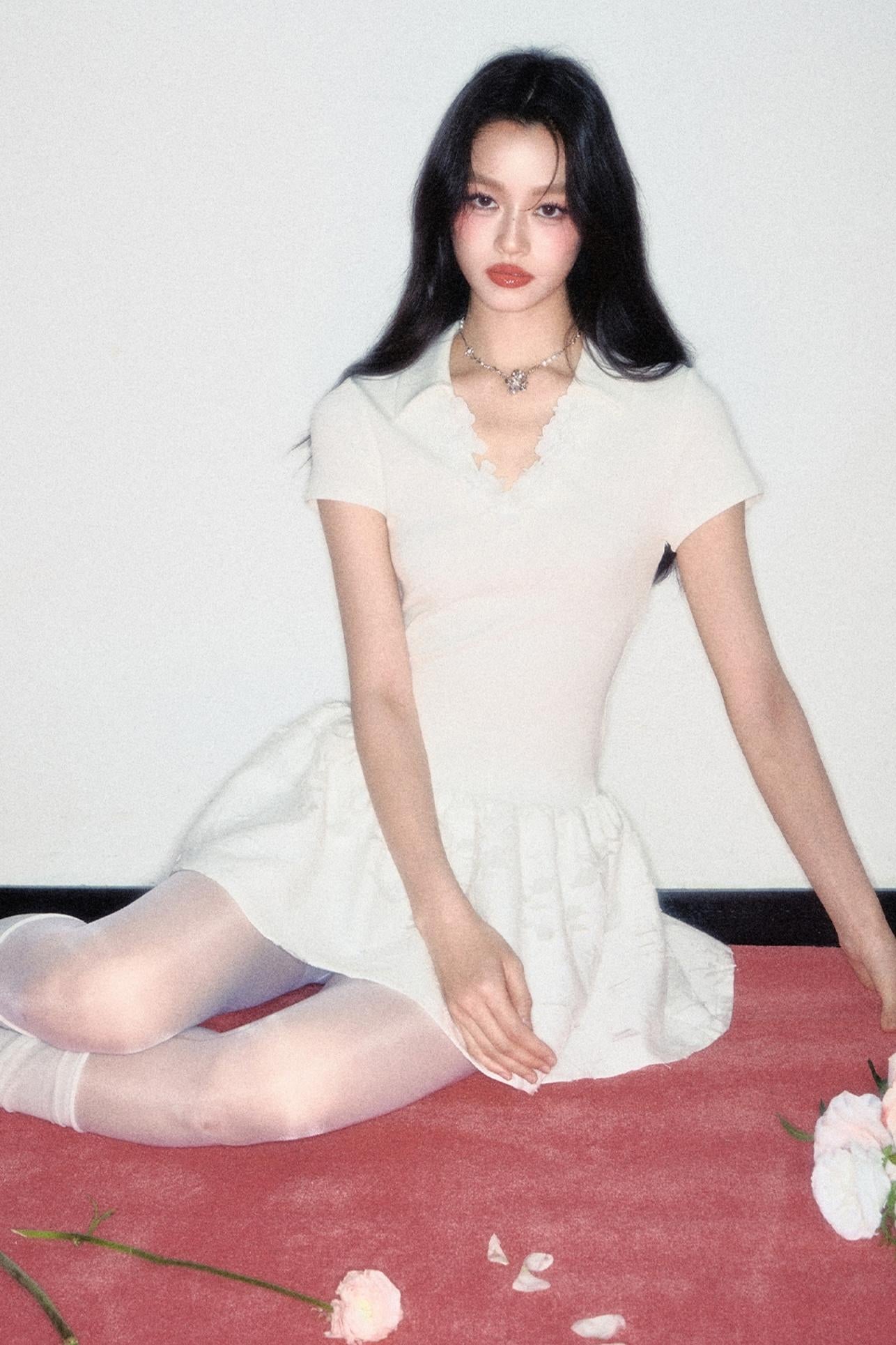 Korean Floral Polo Dress