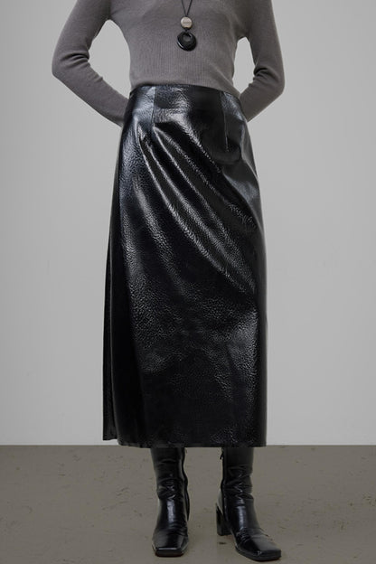 Black Leather Midi Skirt