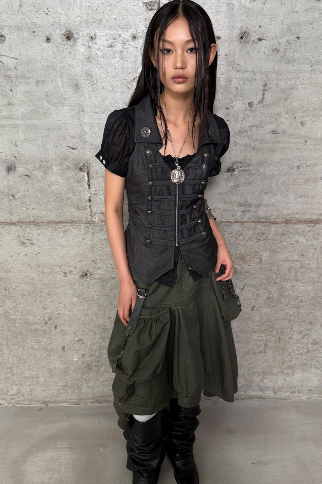 Slim Fit Double-Breasted Zipper Top