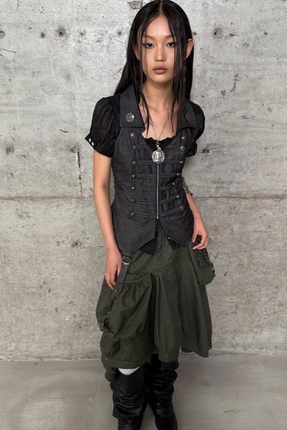 Slim Fit Double-Breasted Zipper Top