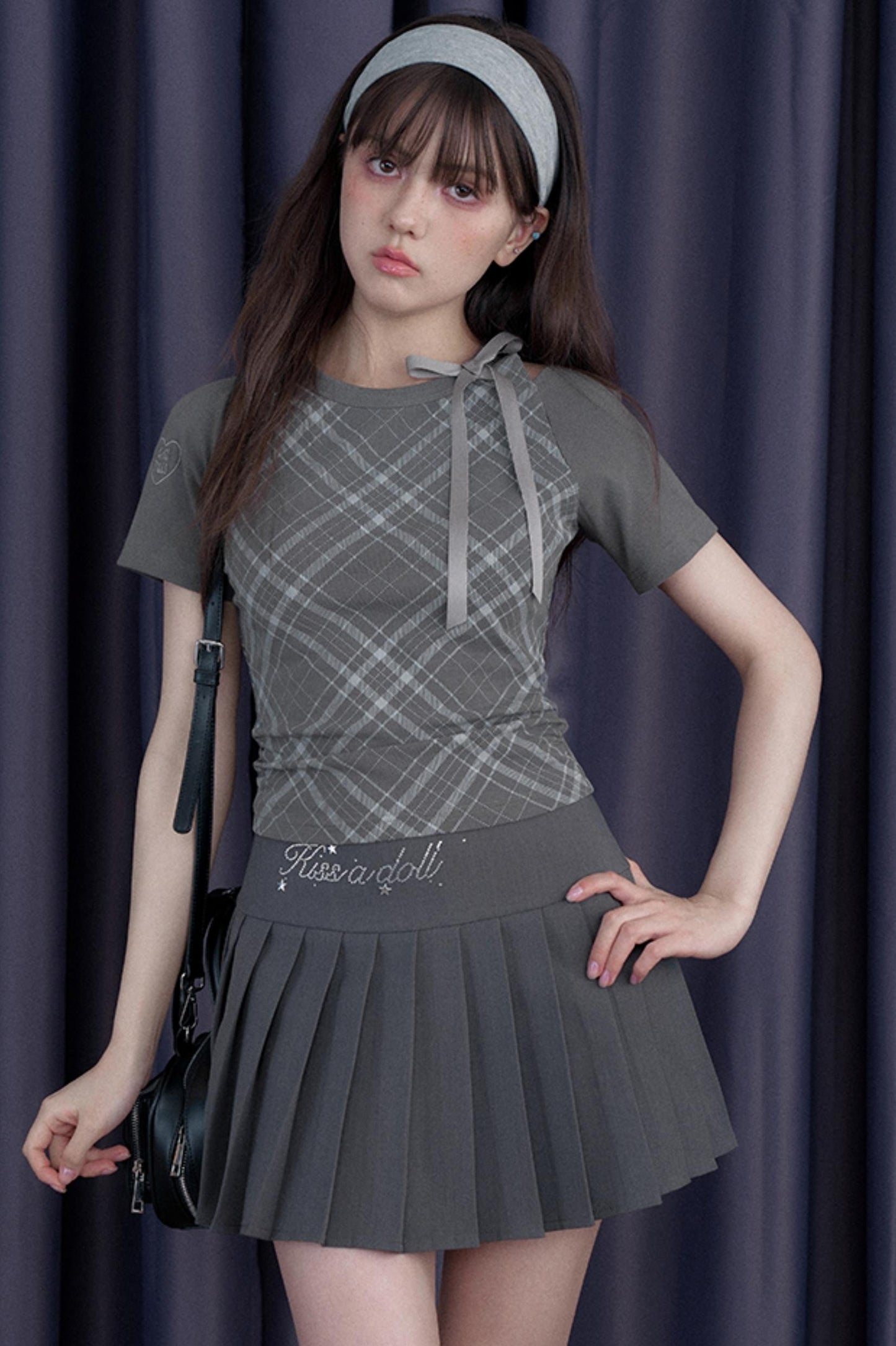 Missy Gray Check Peplum Tee