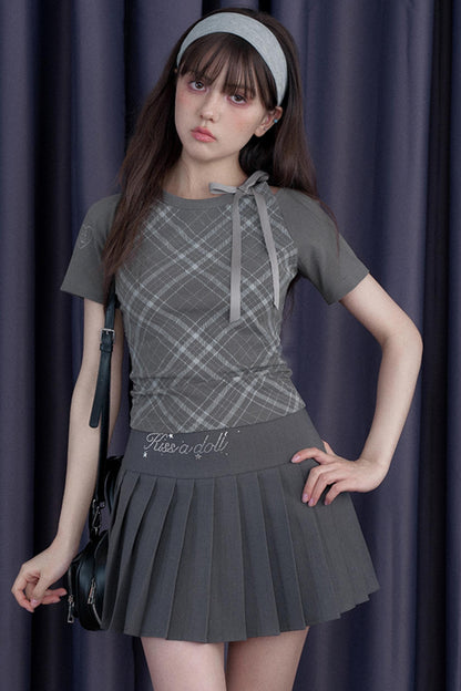 Missy Gray Check Peplum Tee