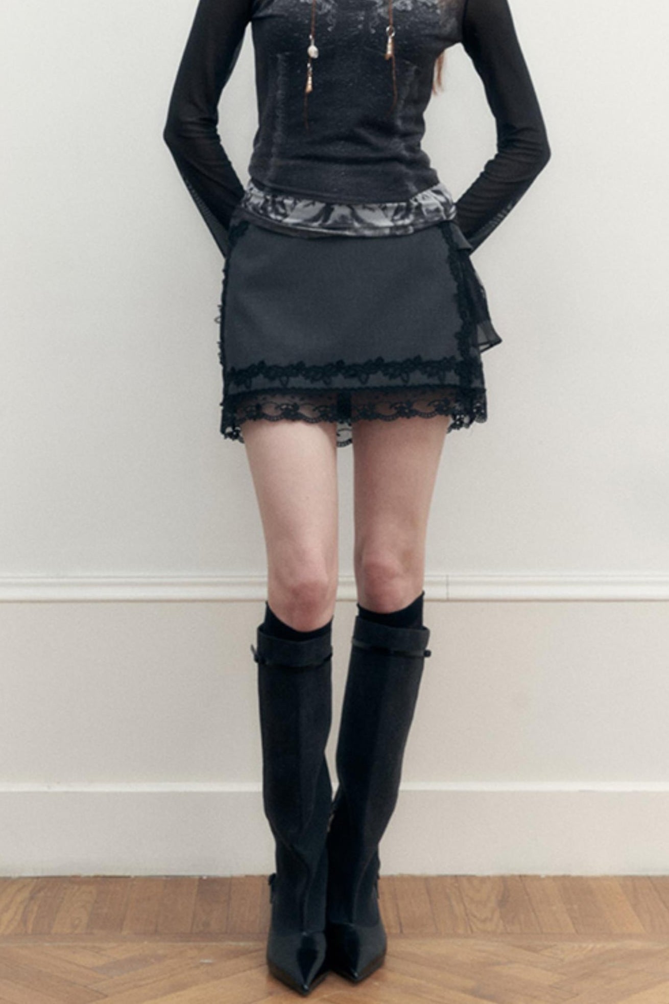 Dark Lace Midi Skirt