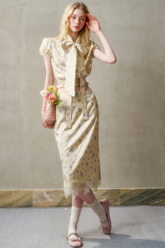 Elegant Lace Skirt Shirt Set-Up