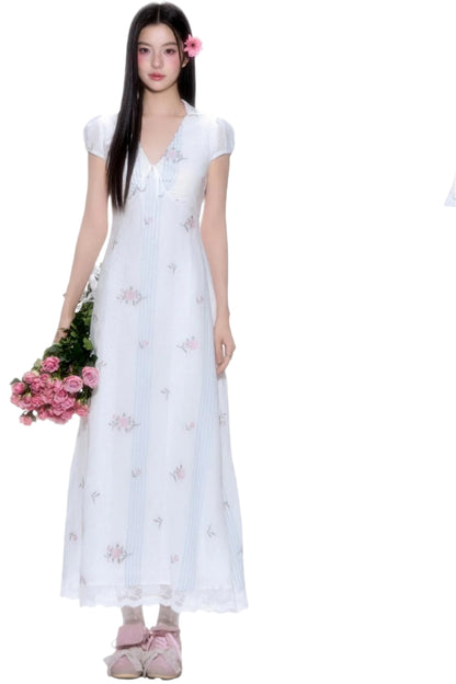 Vintage Floral V-Neck Dress