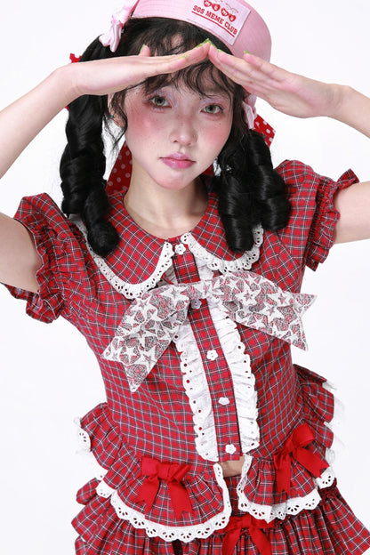 Red Gingham Showa Style Shirt