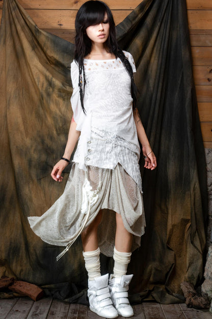 Vintage Patchwork Mesh Maxi Skirt