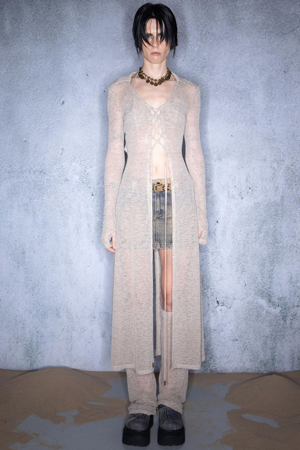 Lace-Up Knit Cardigan