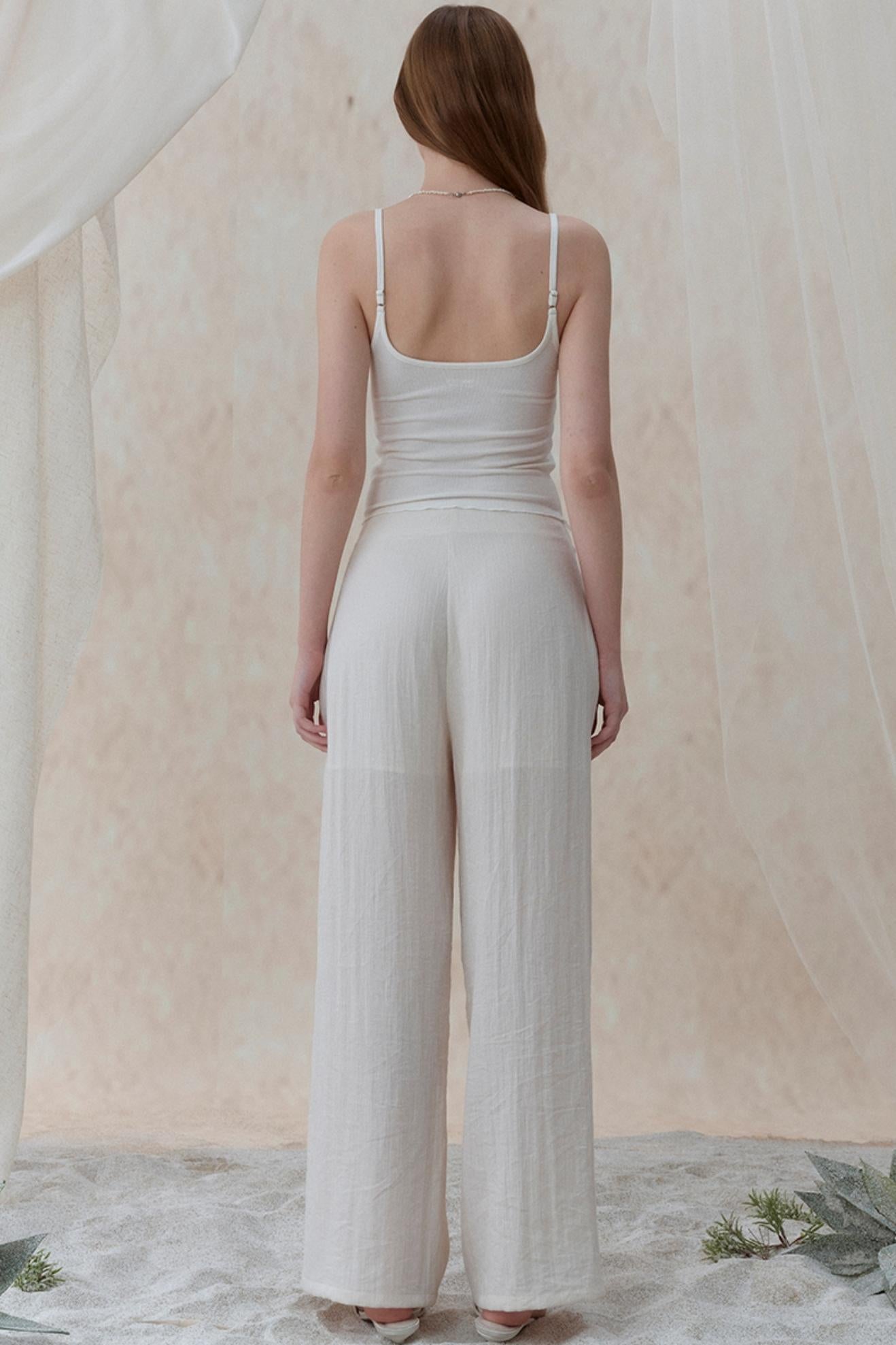 Pleatless Lapel Wide-Leg Trousers