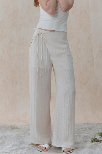 Pleatless Lapel Wide-Leg Trousers