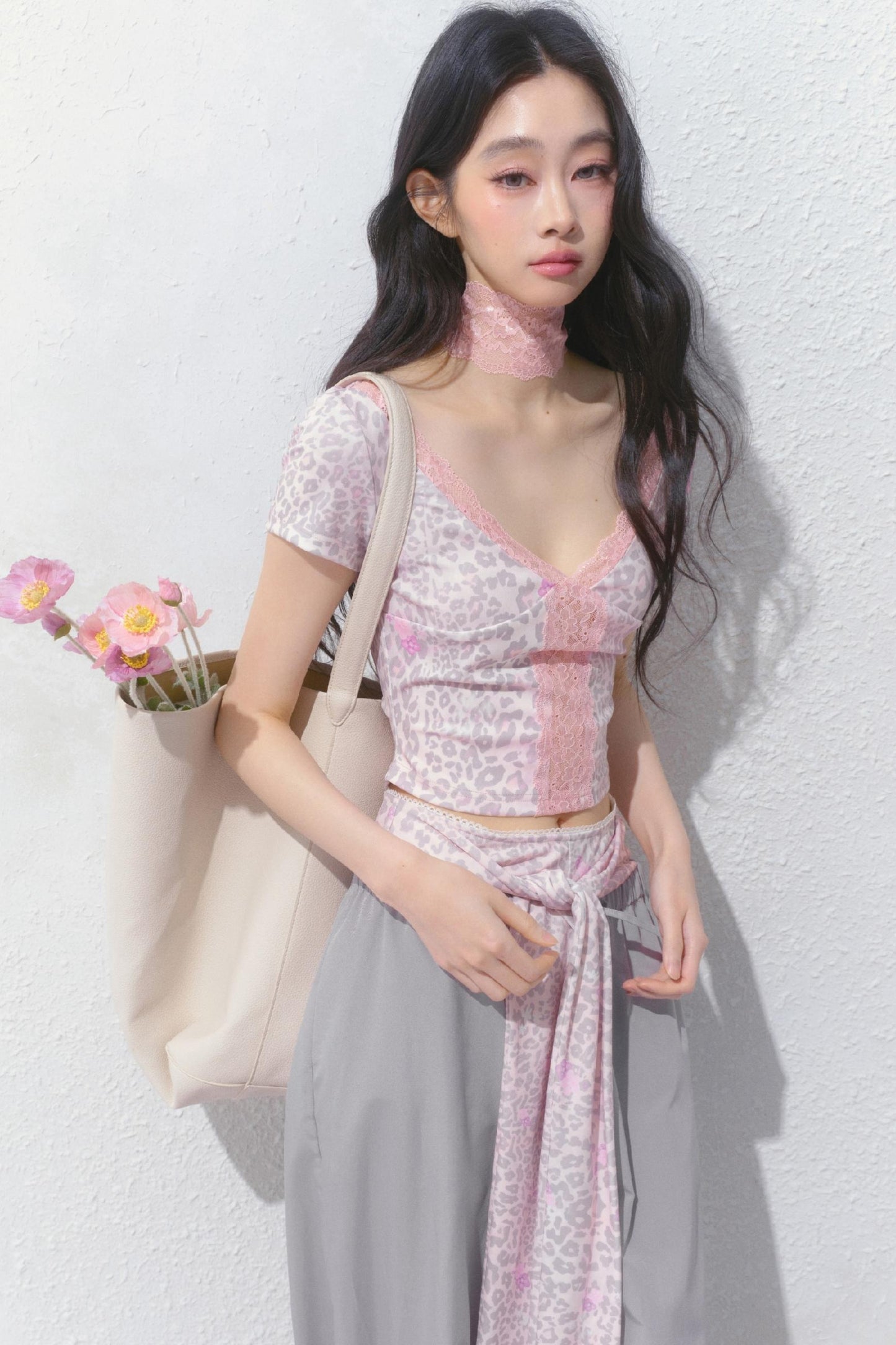 Pink Leopard V-Neck Tee