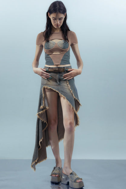 Blue Denim Patchwork Tee