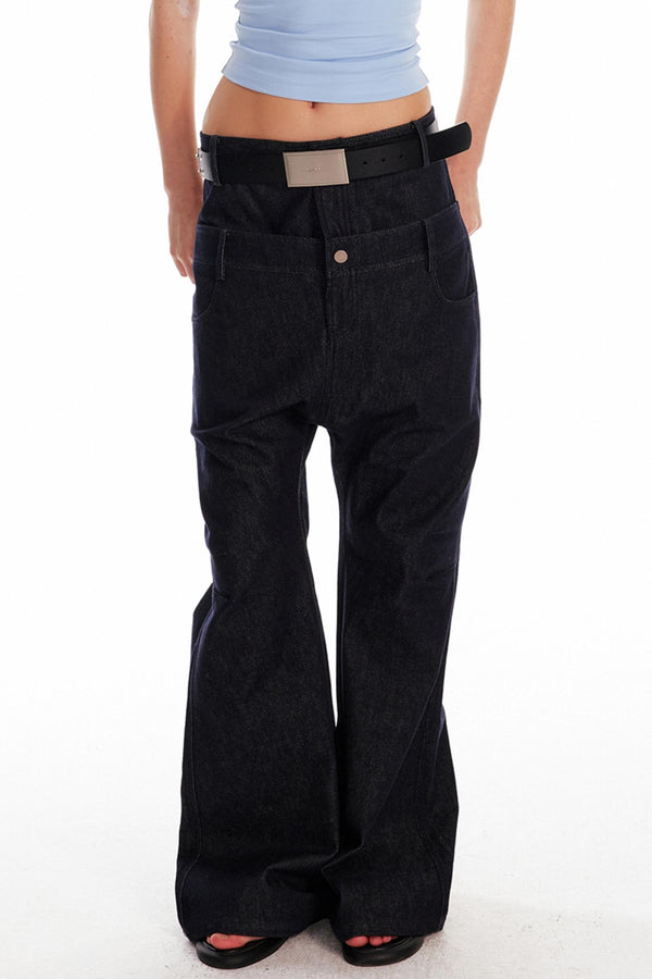 Double Waist Denim Drop Crotch Pants