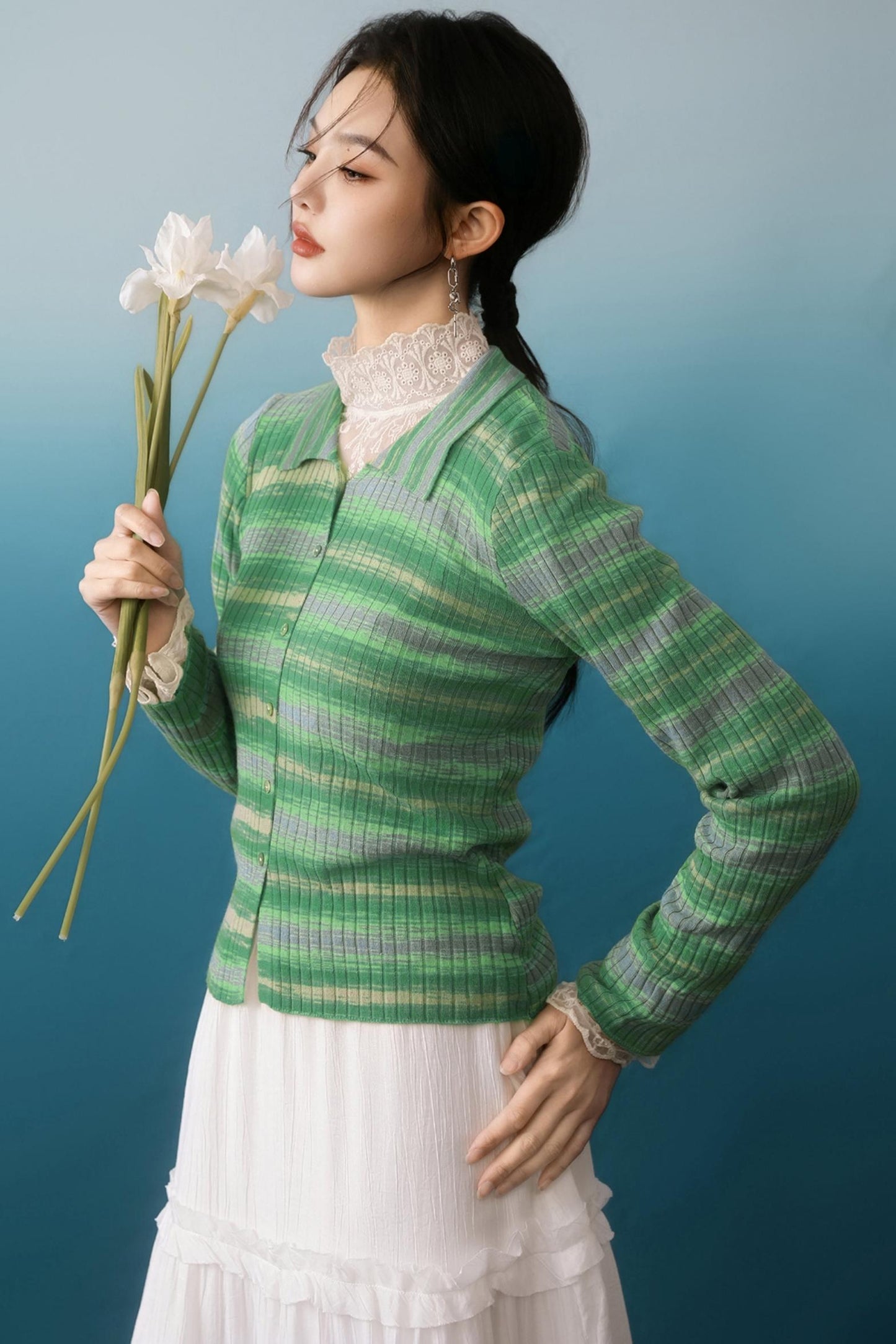 Green Chipping Knit Jacket