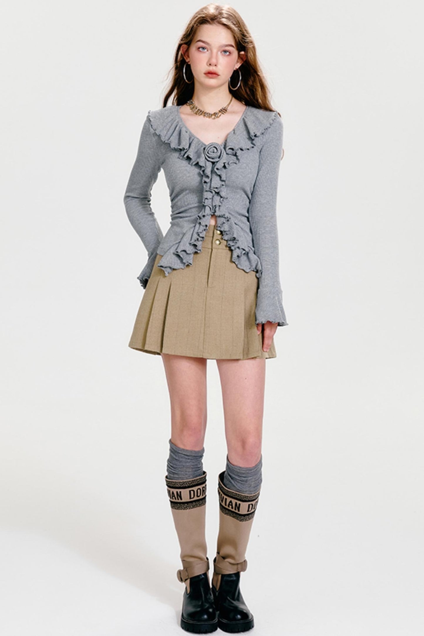 Chic V-Neck Ruffled Cardigan