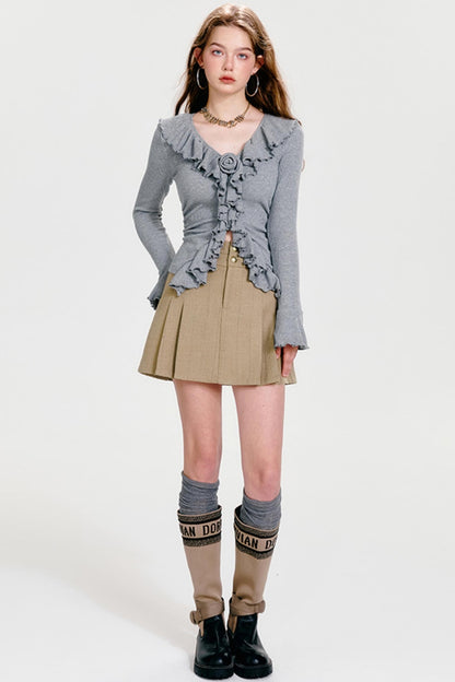 Chic V-Neck Ruffled Cardigan