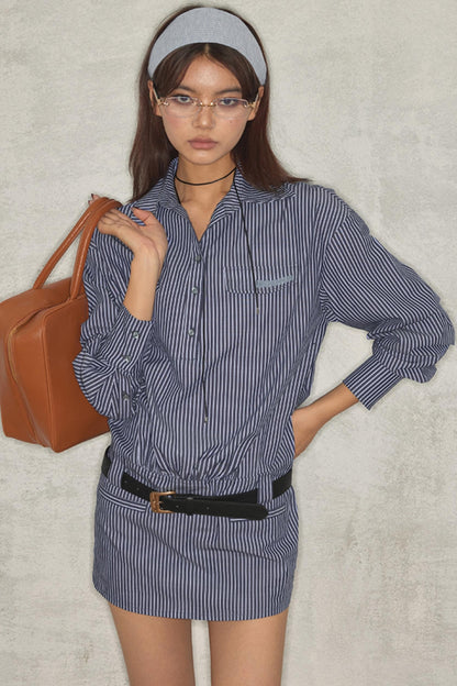 Blue Striped Shirt Dress