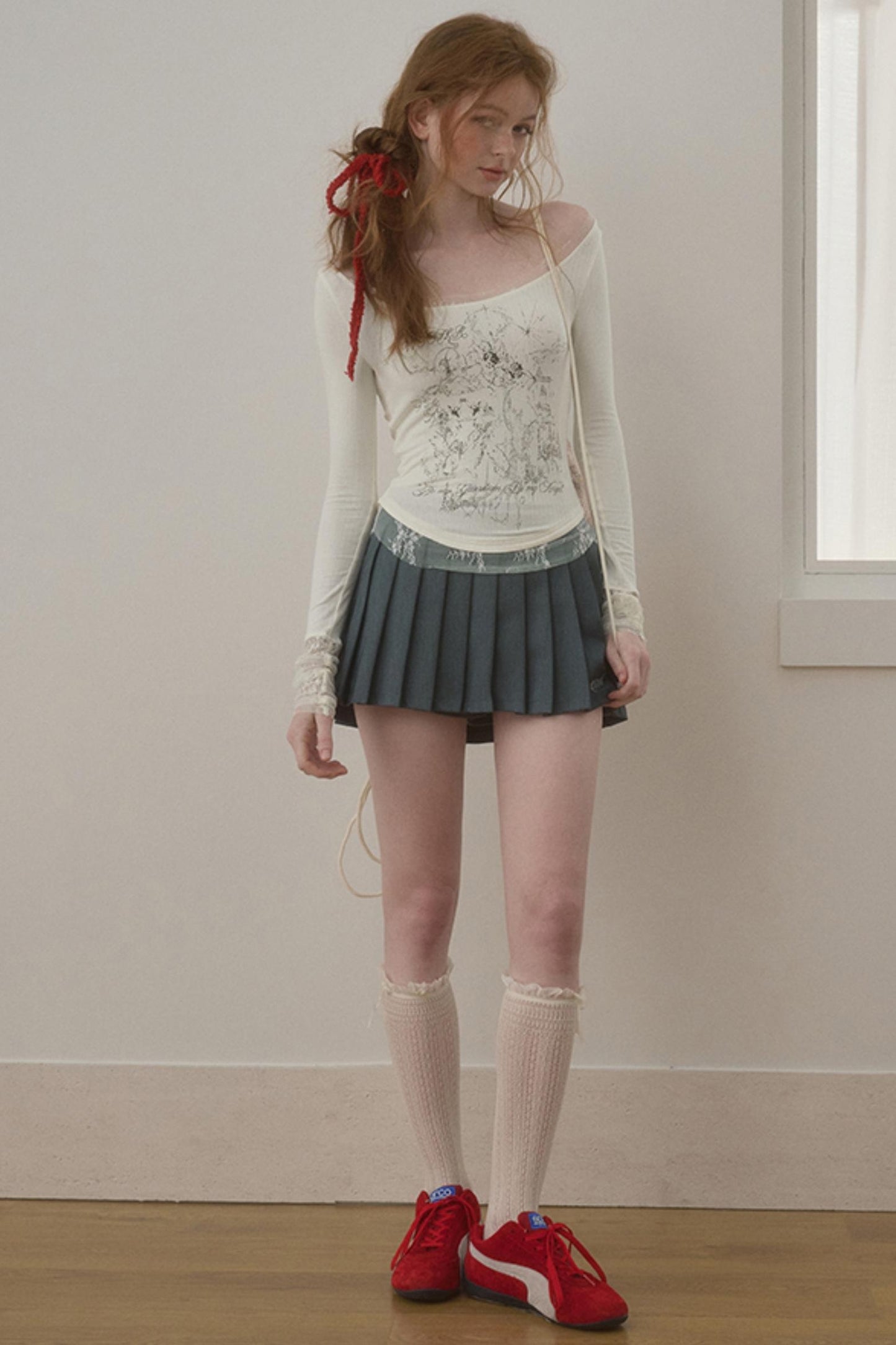 Double-Waist Pleated Skirt