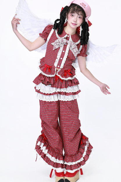 Red Gingham Showa Style Shirt