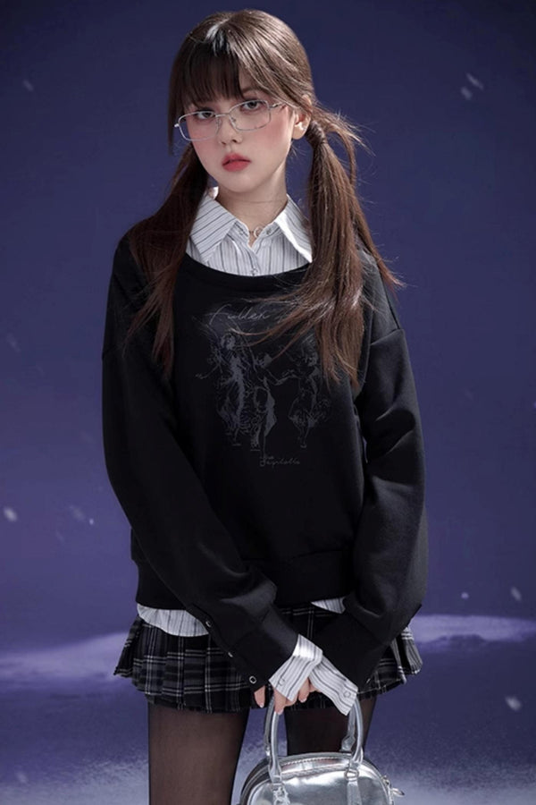 Black Print Layered Sweatshirt