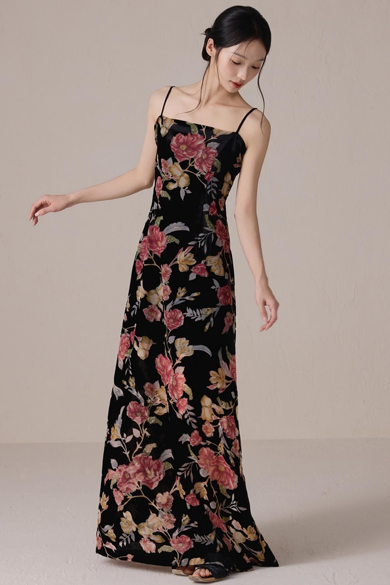 Vintage Floral Halter Maxi Dress