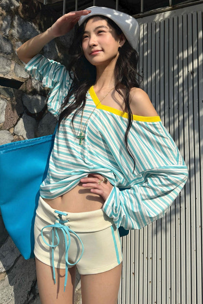 Striped V-Neck Vacation T-Shirt