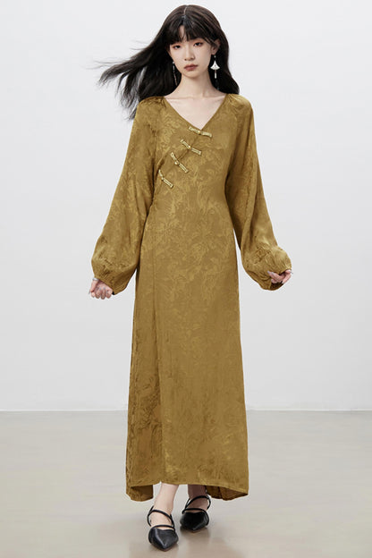 Modern V-Neck Chinese Dress