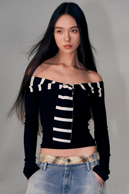 Sailor Collar Long-Sleeve Knit Top