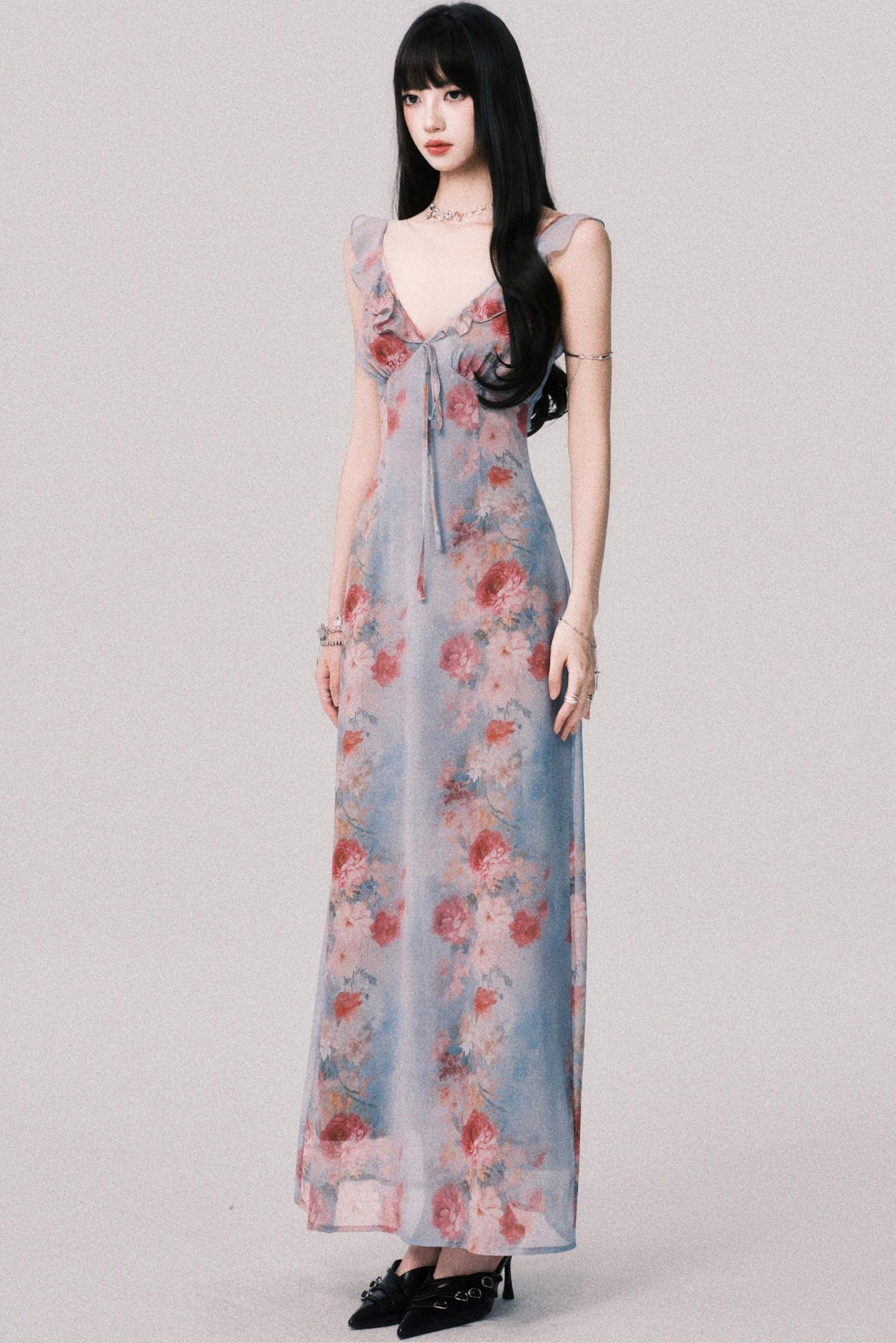 French V-Neck Halter Dress