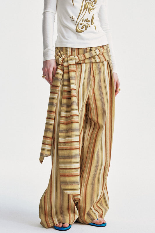 Striped Color-Block Wide Pants