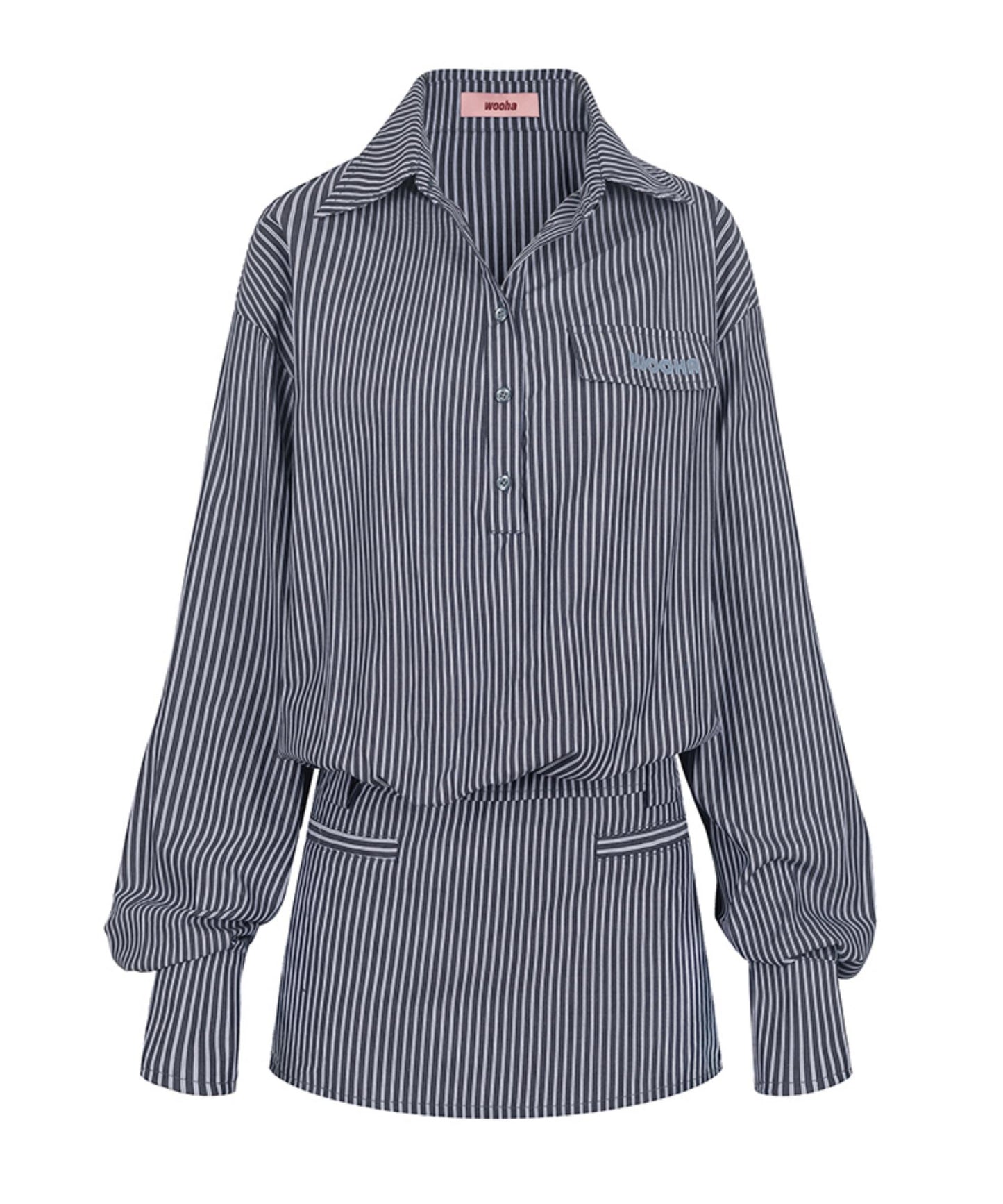 Blue Striped Shirt Dress