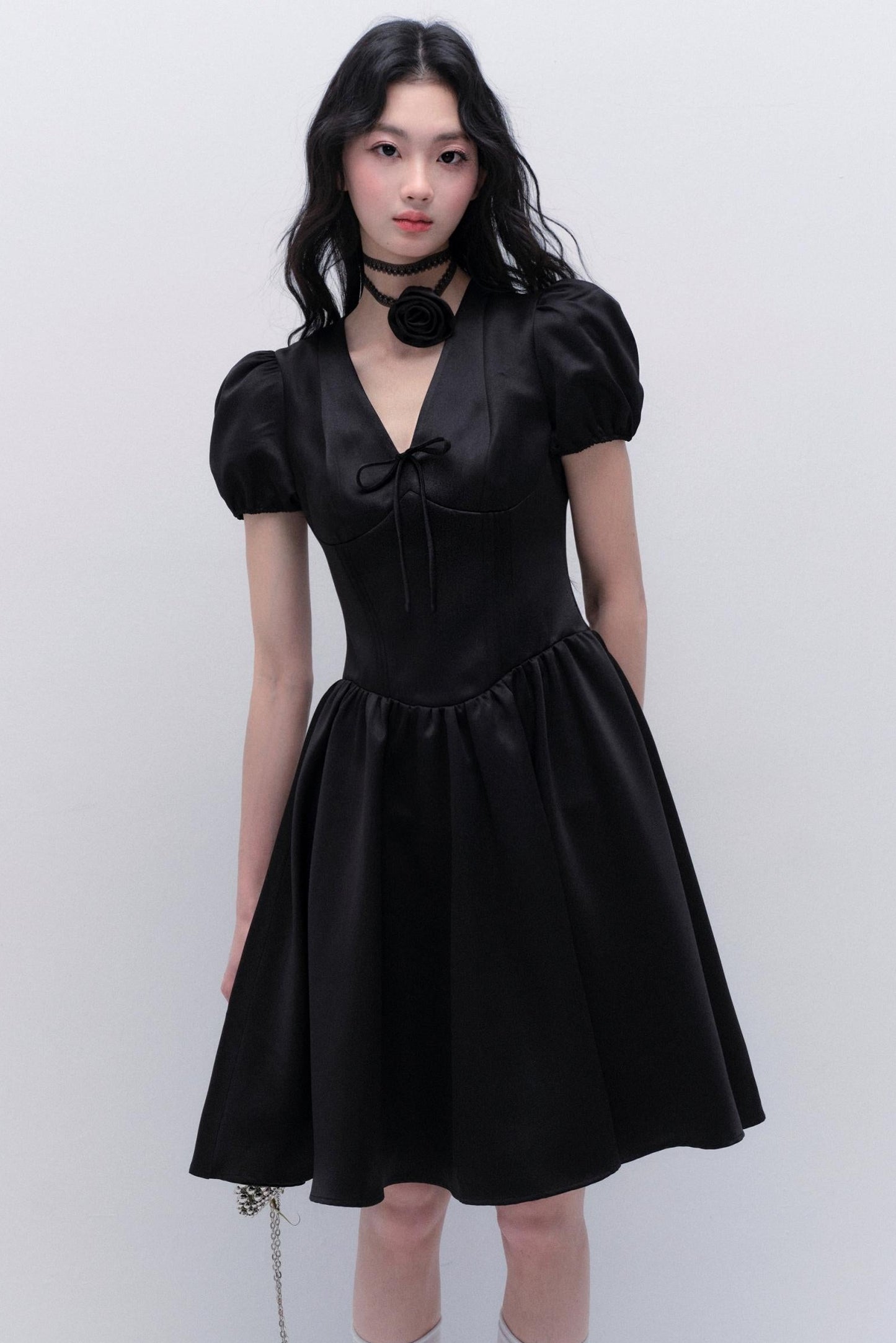 Midnight Rose Puff Sleeve Dress