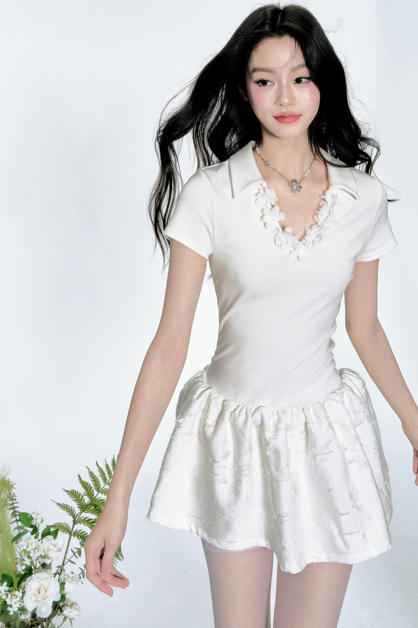 Korean Floral Polo Dress