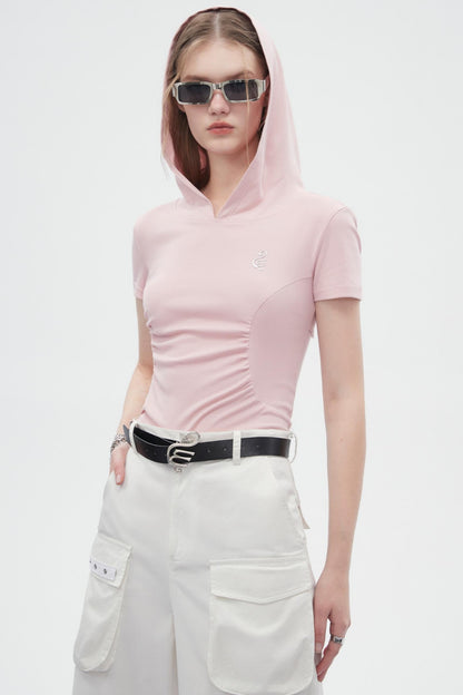 Slim Fit Hooded Pleated T-Shirt