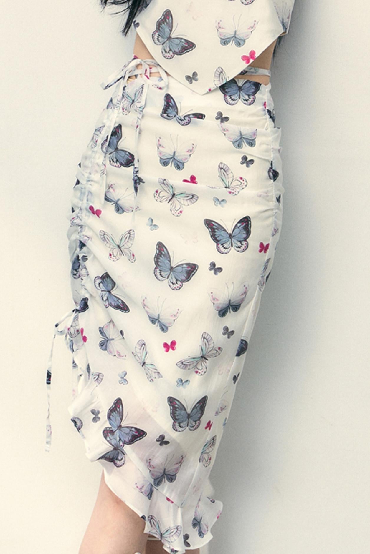 Butterfly Bloom Halter Drawstring Skirt Set-Up
