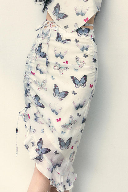 Butterfly Bloom Halter Drawstring Skirt Set-Up