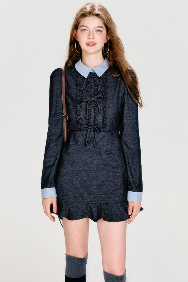 Color Clash Bow Dress