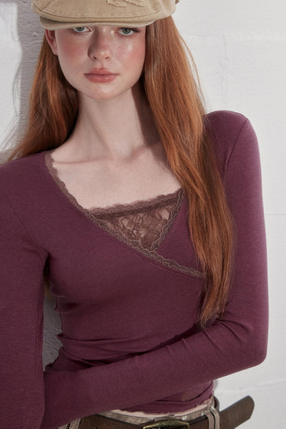 Lace-Trimmed Asymmetrical Tee