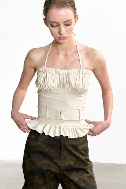 Beige Ruffled Sheath Top
