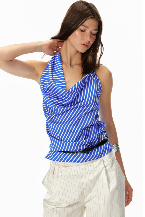 Asymmetric Striped Ruffle Top