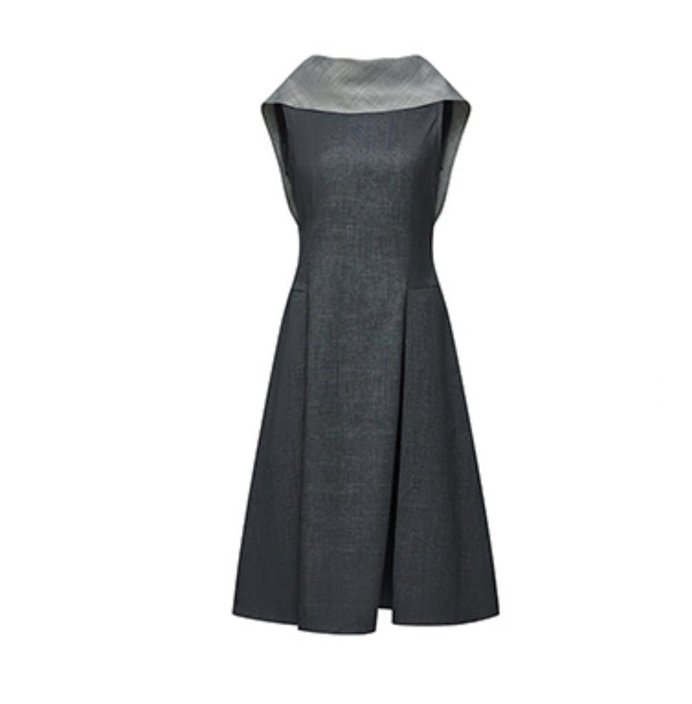 Gray Pleated Slim Fit Dress