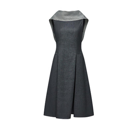 Gray Pleated Slim Fit Dress